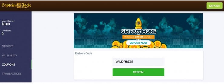 Captain Jack Casino Bonus Codes Redeem Form