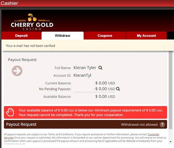 Cherry Gold Casino Cashier