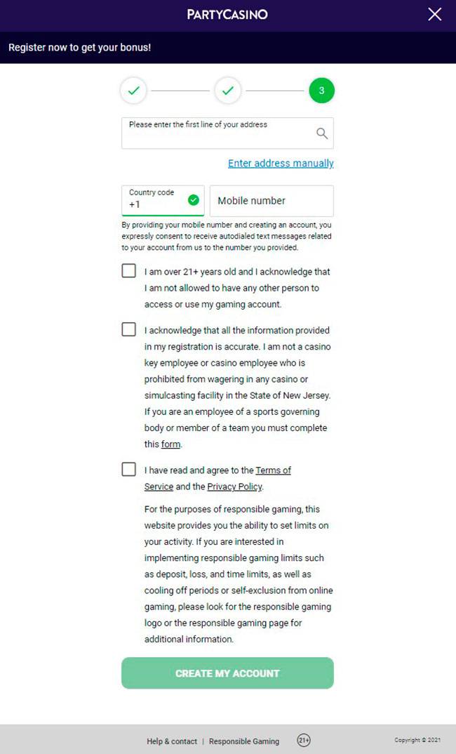 Best Evolution Casinos - PartyCasino Registration Step 3