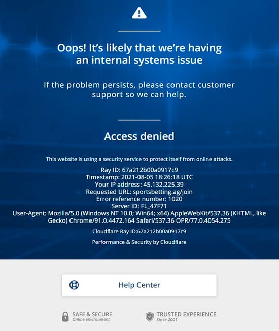SportsBetting.ag Restricted Message