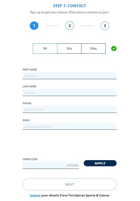 TwinSpires Registry Step 1