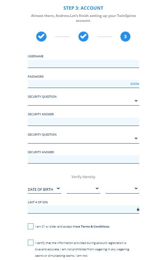 TwinSpires Registry Step 3
