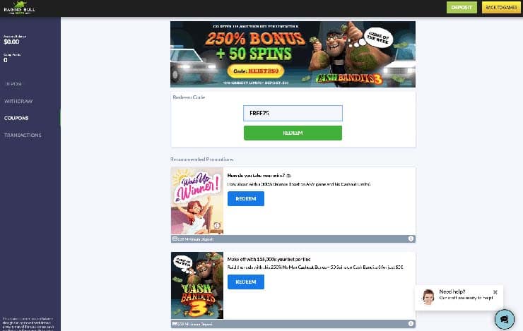 Raging Bull Casino No Deposit Bonus Codes Redeem Form