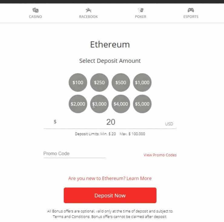 BetOnline-deposit-ethereum-amount