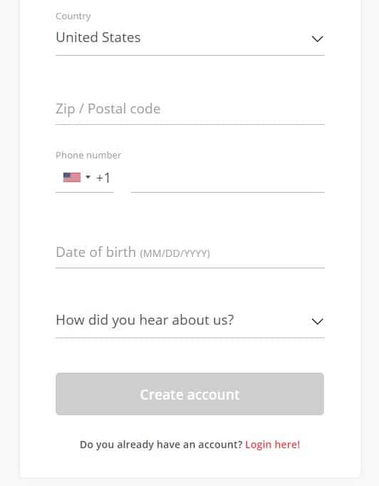 BetOnline Register Step 2