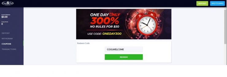 CoolCat Casino Bonus Codes Redeem Form