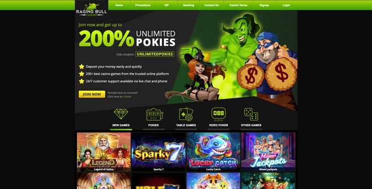 Raging Bull Casino homepage
