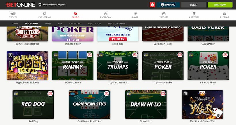 BetOnline Top Caribbean Stud Poker Casinos image
