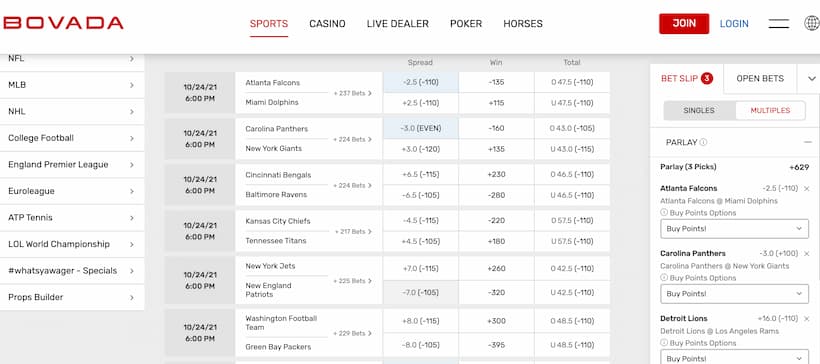 alternate spreads at bovada