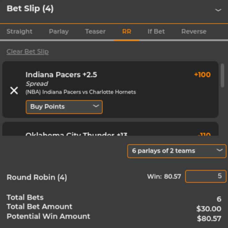 4 Team Round Robin Bet