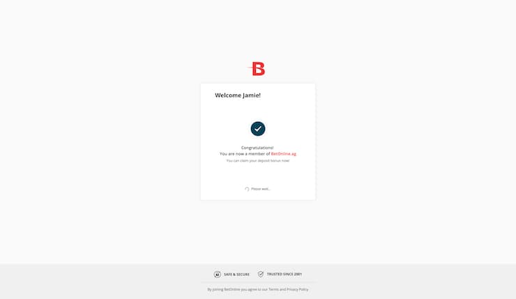 Step 3: BetOnline Account Confirmation