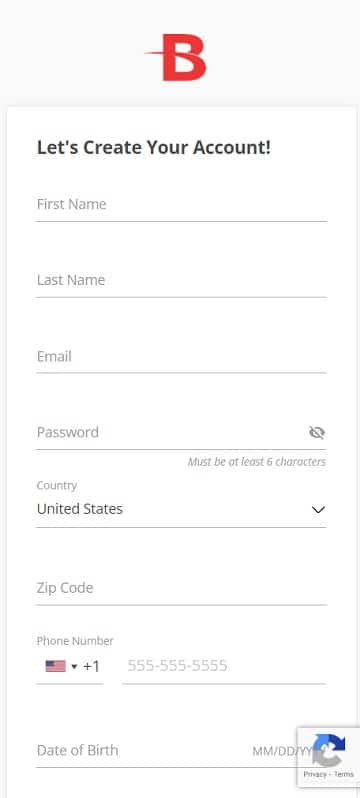 BetOnline Mobile Registration Form