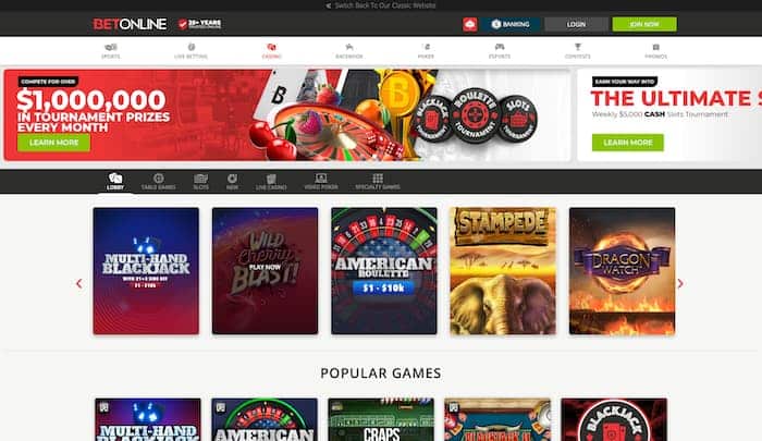 BetOnline Homepage