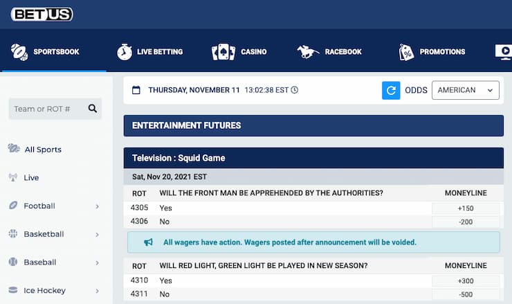 BetUS - TV Sshow Betting Markets