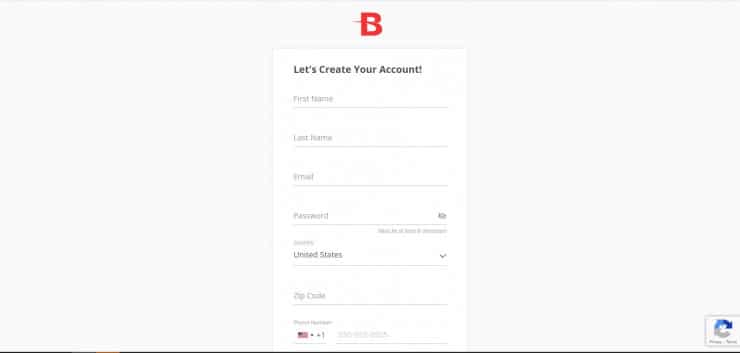 The registration form on BetOnline