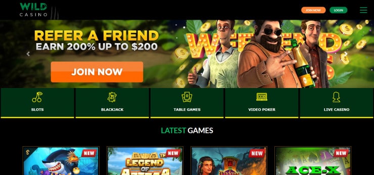 Wild Casino homepage