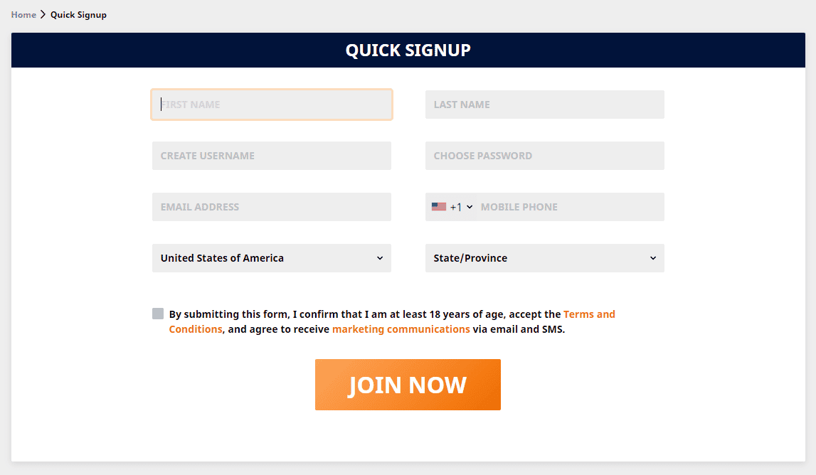 signing up to a sportsbook