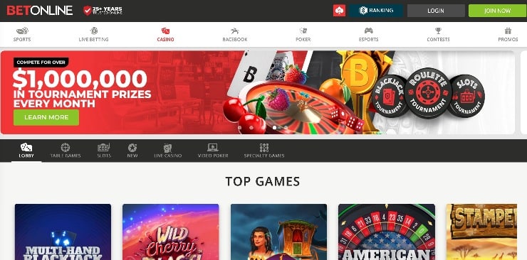 BetOnline Casino Homepage