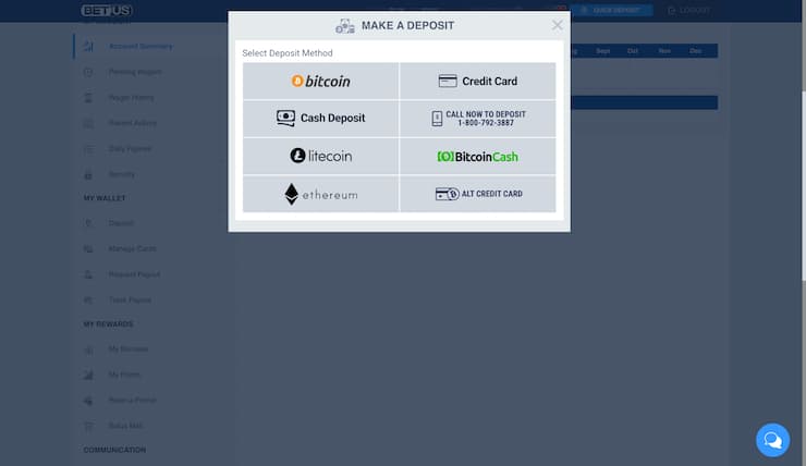 BetUS Depositing Screen