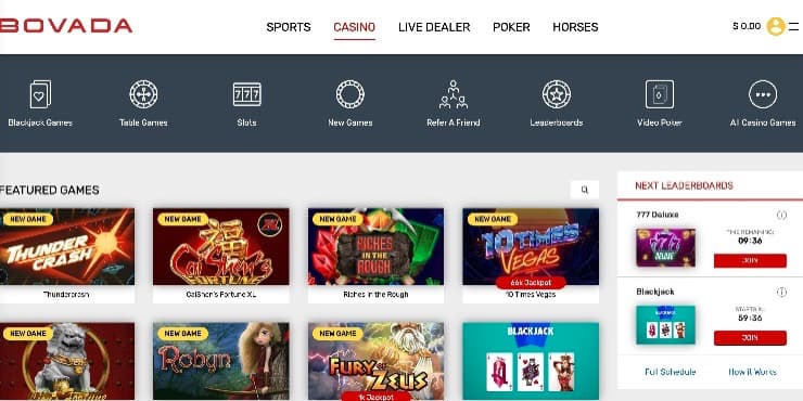 Bovada Casino Homepage