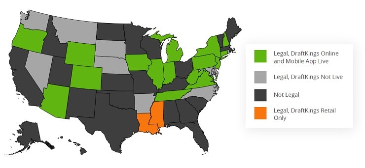 DraftKings Map Available States