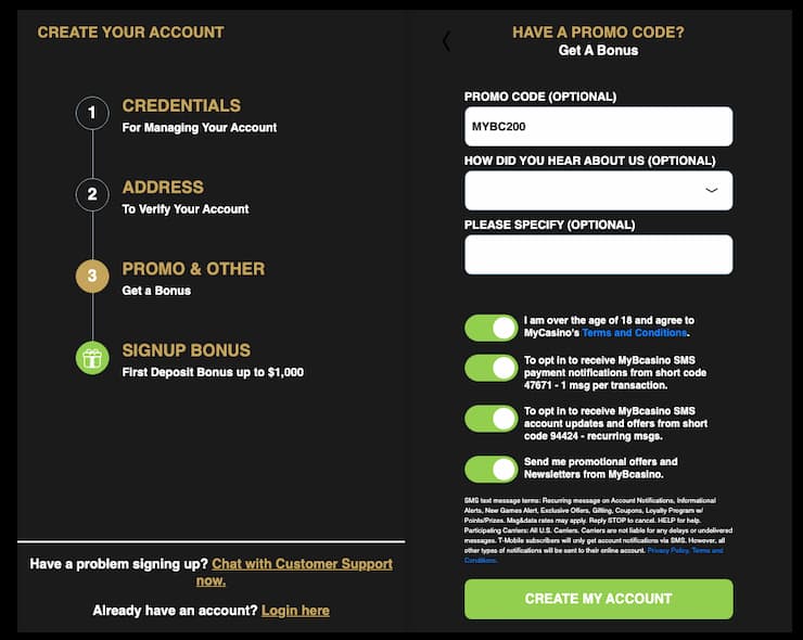 MYB Casino Bonus Codes Redeem Form