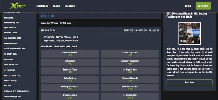 Super Bowl futures betting is available on XBet.