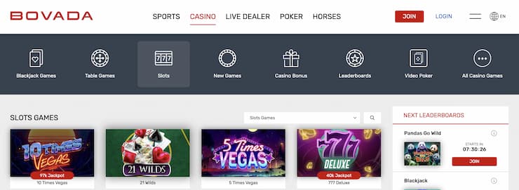 Bovada homepage - Best New slots for March 2022