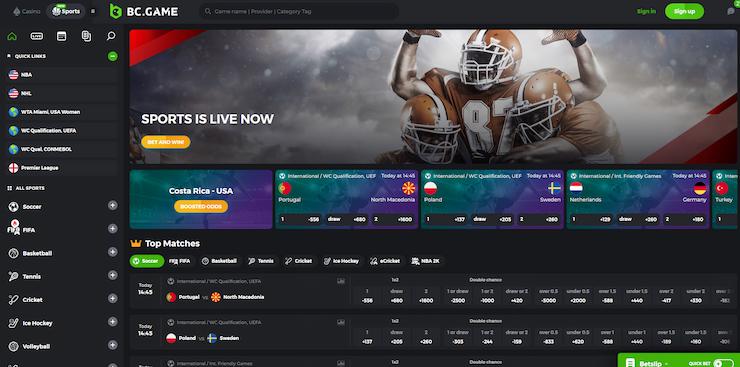 BC.Game Sportsbook home page