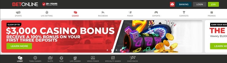 BetOnline Casino Homepage