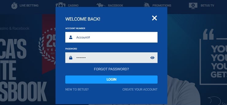 BetUS Login Window