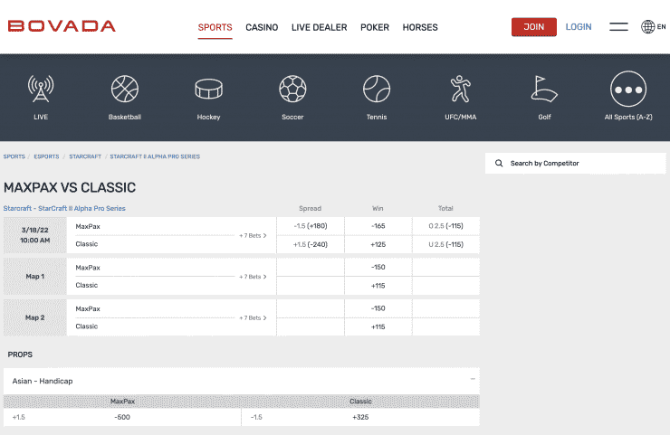 Bovada StarCraft 2 betting
