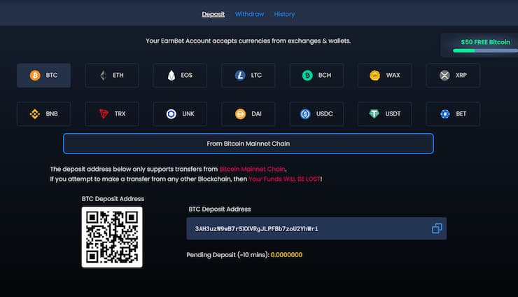 EarnBet Deposit Funds