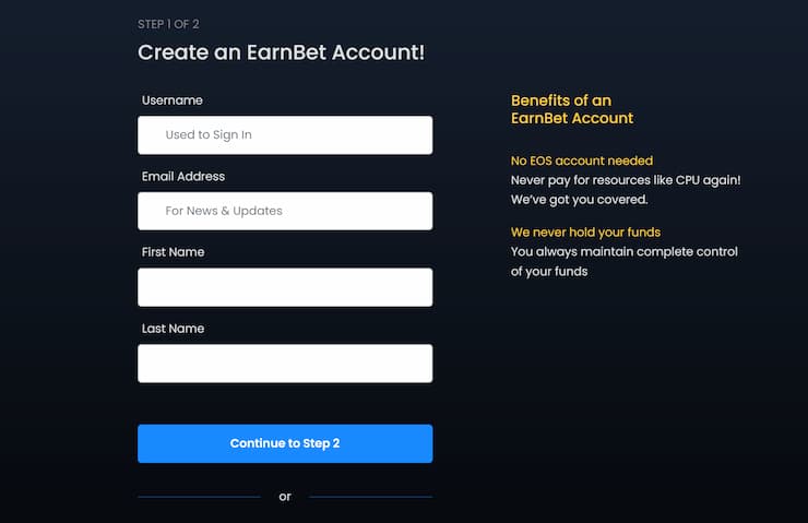 Sign Up for EarnBet