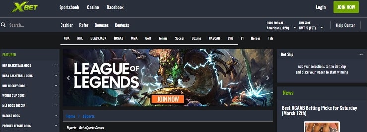 XBet Homepage Esports