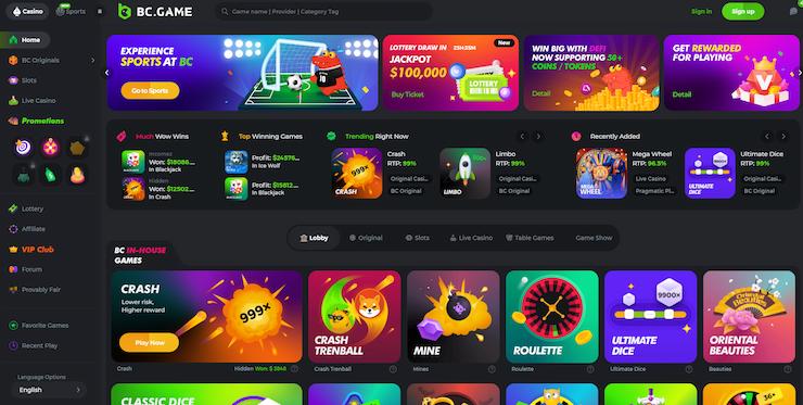 BC.Game Online Casino home page.