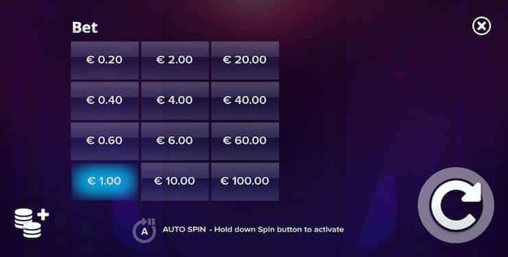 Bompers Slots bet amount chart