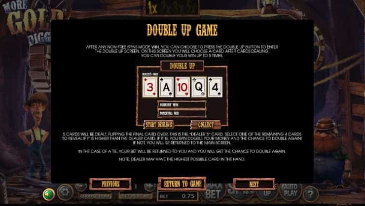 More Gold Diggin' Slots Double Up Bonus Game