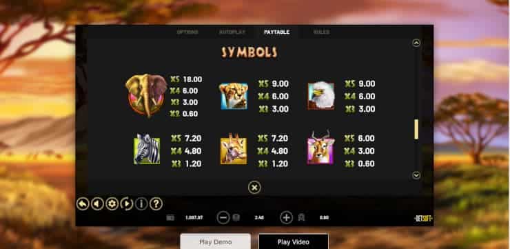 Stampede Slot paytable