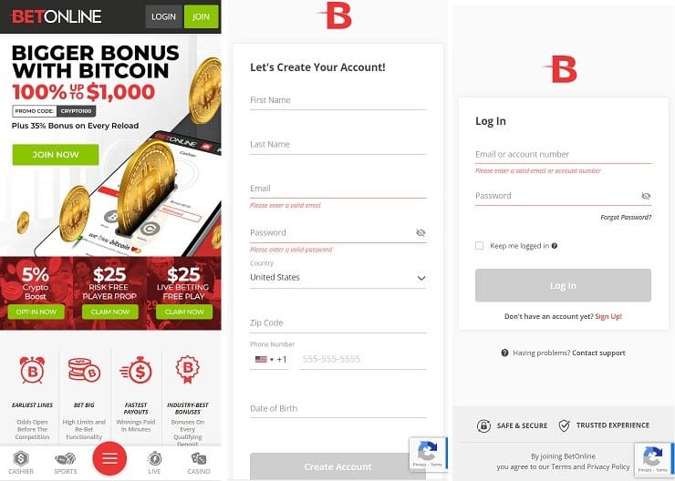 BetOnline Mobile Sign Up