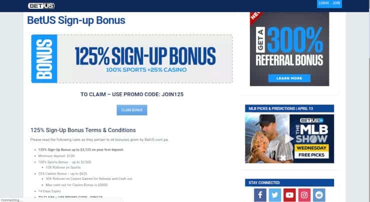 BetUS - Sports Welcome Details