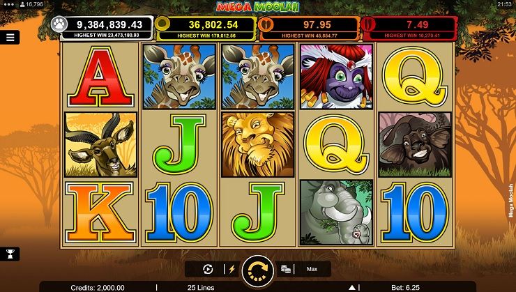 Mega Moolah Slot Screen