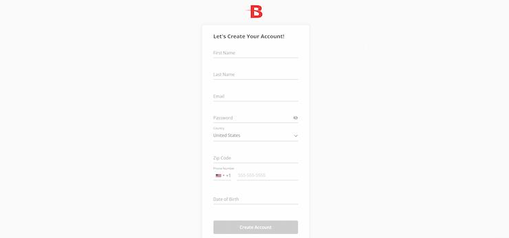 BetOnline registration page.
