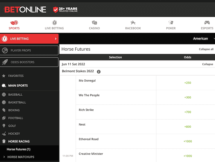 BetOnline Belmont Stakes Odds
