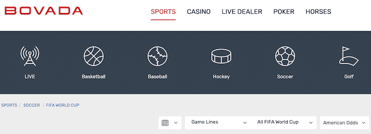 Bovada World Cup section