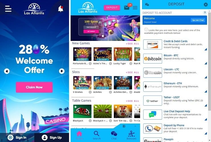 Las Atlantis Mobile Casino Screens