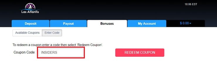 Las Atlantis Casino Redeem Coupon