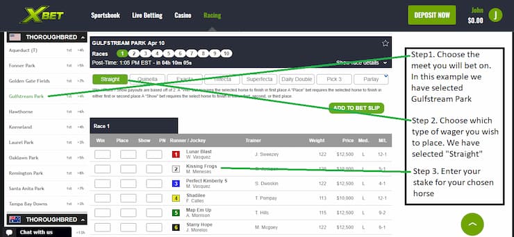 Accessing the racebook at Xbet