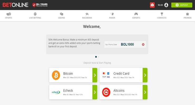 BetOnline crypto gambling site bonuses