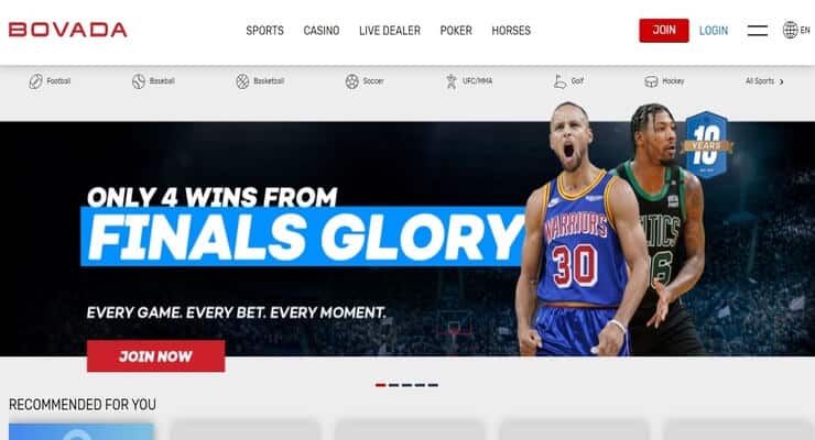 Bovada Curacao casino homepage